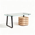Glass top desk with wooden storage drawers - 120 x 60 x 75cm