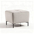 Fabric upholstered ottoman with natural wood base - 60 x 60 x 35cm