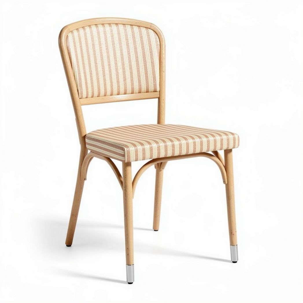 Rattan dining chair with striped fabric seat - 45 x 45 x 90cm