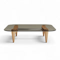 Glass coffee table with wooden legs - 120 x 80 x 35cm