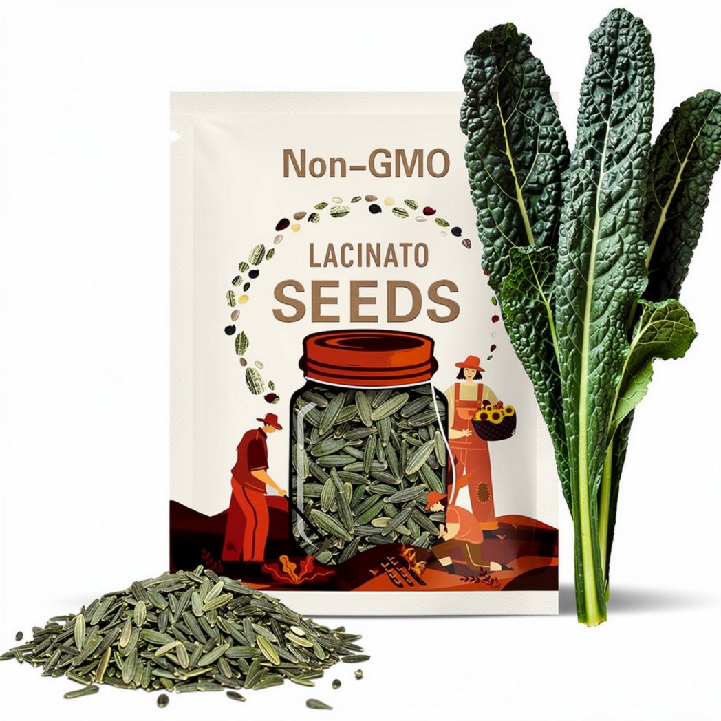 Lacinato Kale Heirloom Seeds - Dinosaur Kale, Tuscan, Nero di Toscana, Black Cabbage, Kale Chips, Cold Hardy, Open Pollinated, Non-GMO